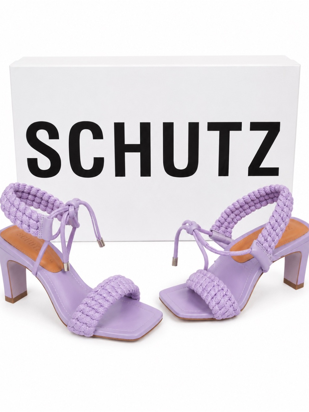 SCHUTZ Blair Lavender Leather Braided Kitten Heel Sandals NIB